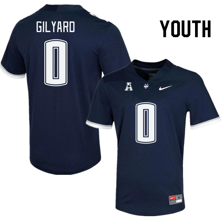 Youth #0 Eriq Gilyard Connecticut Huskies College Football Jerseys Stitched Sale-Navy - Click Image to Close